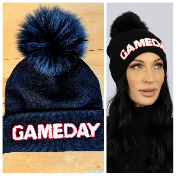 Game Day Fox Fur Pom Pom Hat NWT